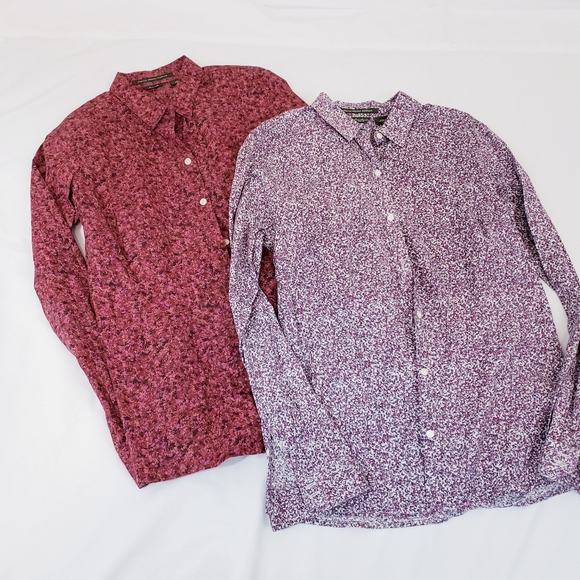 Eddie Bauer Tops - 2 Pack Button Down Shirt Eddie Bauer Print Collar Oxford Purple Red Size Medium